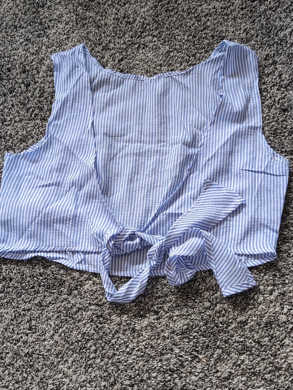 SHEIN Blue and White Striped Tie-Front Crop Top